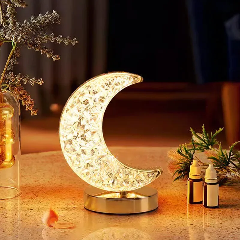 Creative Romantic Moon Crystal Decorative Desk Lamp Home Bedroom Bedhead Advanced Atmosphere Decorative Lighting Fixtures