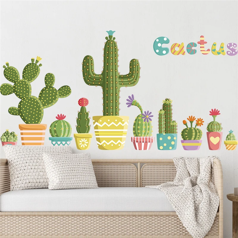 

Colourful Cactus Flower Wall Sticker For Shop Office Home Baseboard Decoration Diy Plants Mural Art Pvc Decals Pastoral Poster