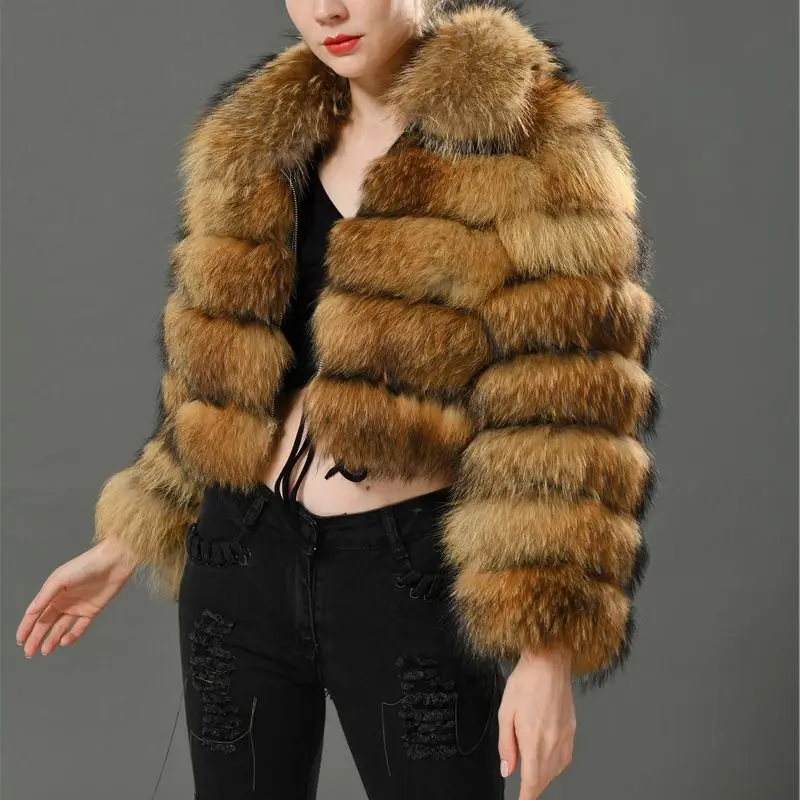 

Hot Sale 2024 New Winter Women's Short Fashion Zipper Collar Raccoon Coat