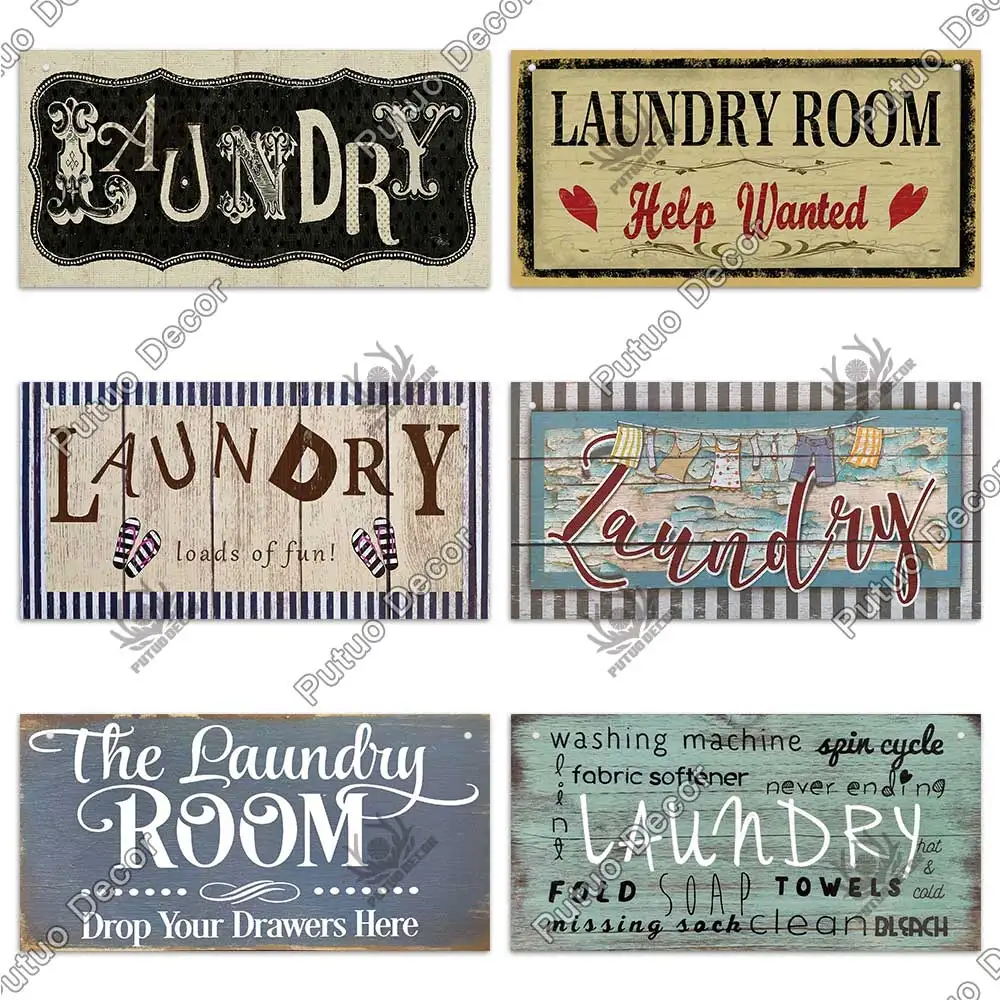 Putuo Decor Laundry Wooden Plaque Signs Wall Art Decor Decorative Plaque for Laundry Room Hanging Sign Washhouse Door Decoration