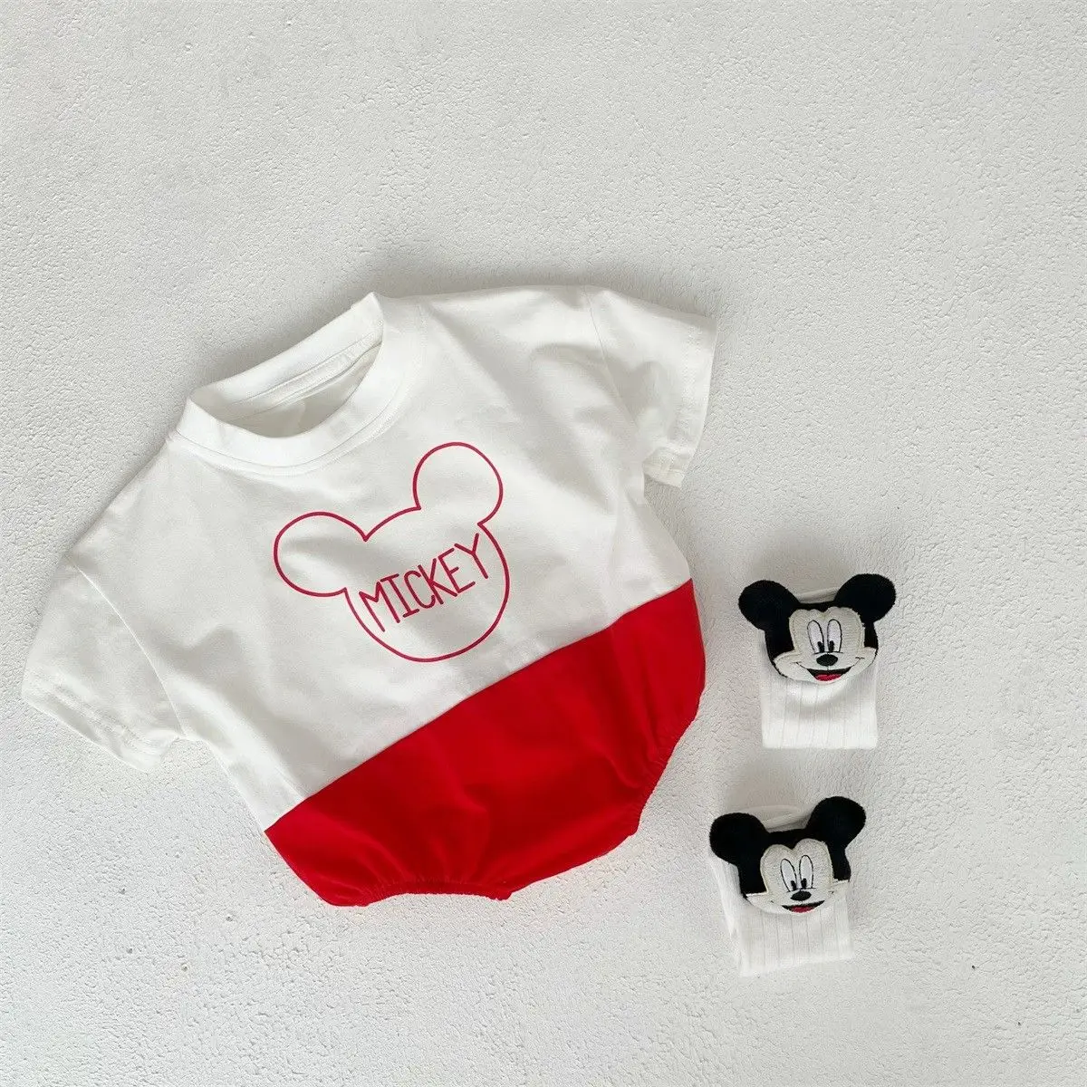 Summer Rompers For Newborn Baby Sock Hat 2pcs Set Cartoon Mickey Mouse Boys Girls Jumpsuit Infant Costume Short Sleeve Bodysuits