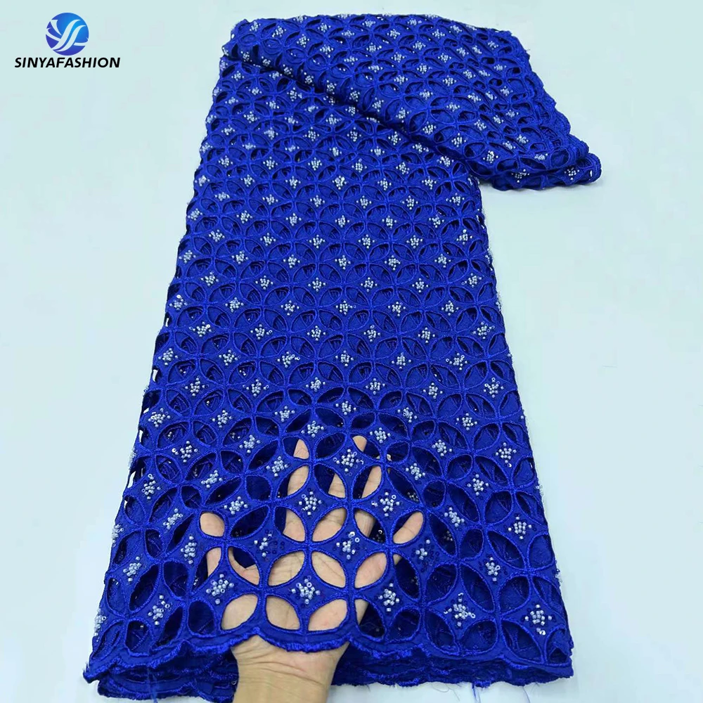 

Tim Royal Blue African Guipure Cord Lace Fabric 2024 High Quality Nigerian Laser Embroidery Beaded Lace Fabric Luxury For Women