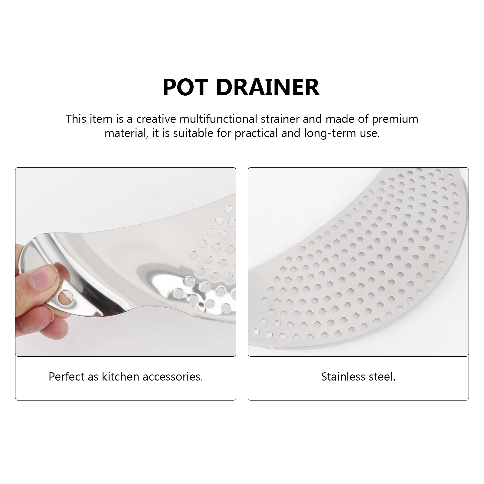 

3Pcs Stainless Steel Strainer Crescent Design Pot Drainer Kitchen Accessories Stainless Steel Strainer