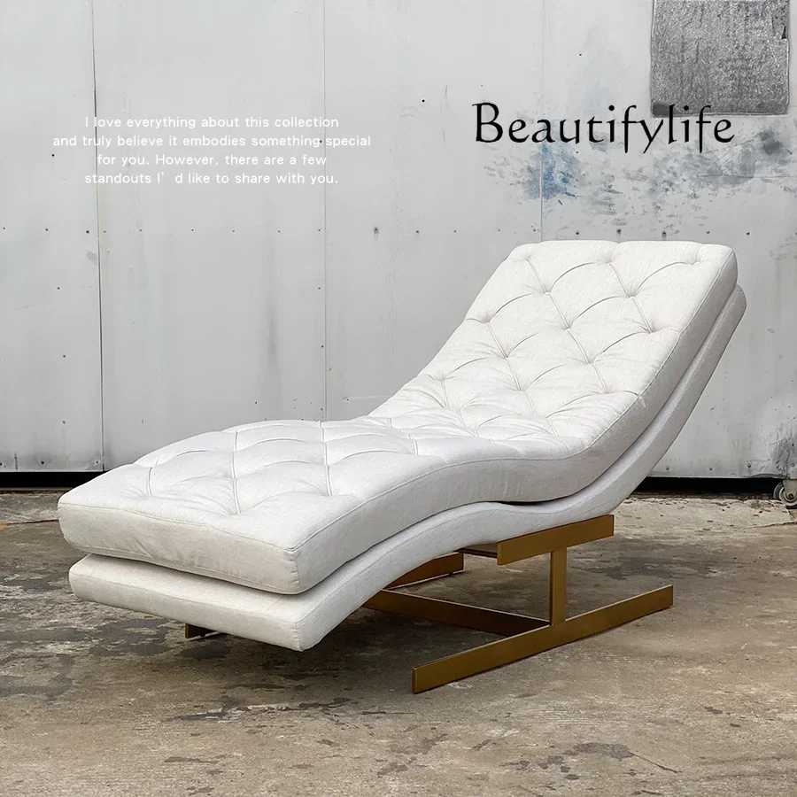 

Modern Minimalist Living Room Pull Buckle Recliner Nordic Retro Chaise Longue Stainless Steel Single-Seat Sofa Chair
