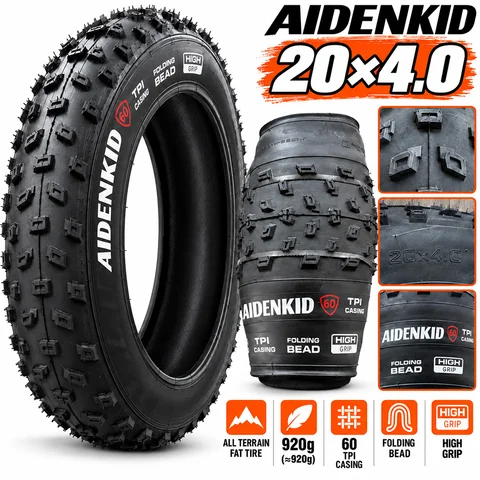 AIDENKID 20x4.0/26x4.0 Fat Bike Tire 60TPI Folding Bead High Grip Lightweight E Bike Bicycle Tire
