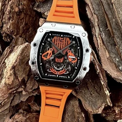 BAOGELA, nuevo reloj mecánico completamente automático para hombre, marca de moda, relojes huecos de lujo, reloj resistente al agua para hombre, naranja