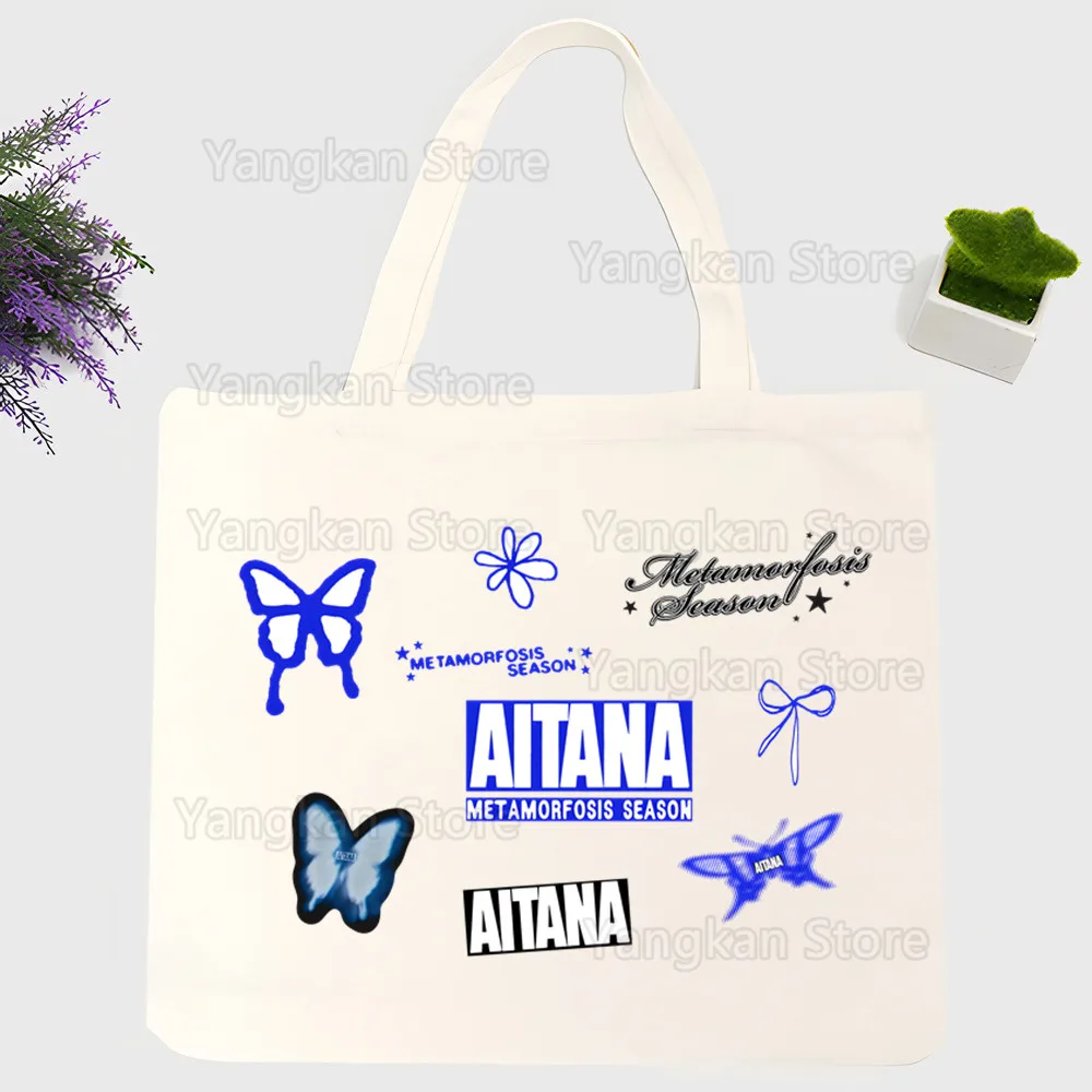 Bolsa de compras Singer Aitana Ocana con estampado de diseño Original, bolsas de lona de viaje de moda Unisex blancas, bolsas de compras reutilizables