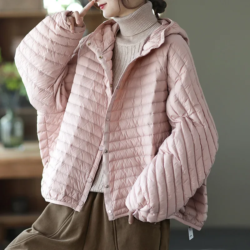 Vintage Women Oversized Down Jacket Fall Winter Casual 2024 New Ultra Light Lantern Sleeve Down Coats Short Elegant Overcoat