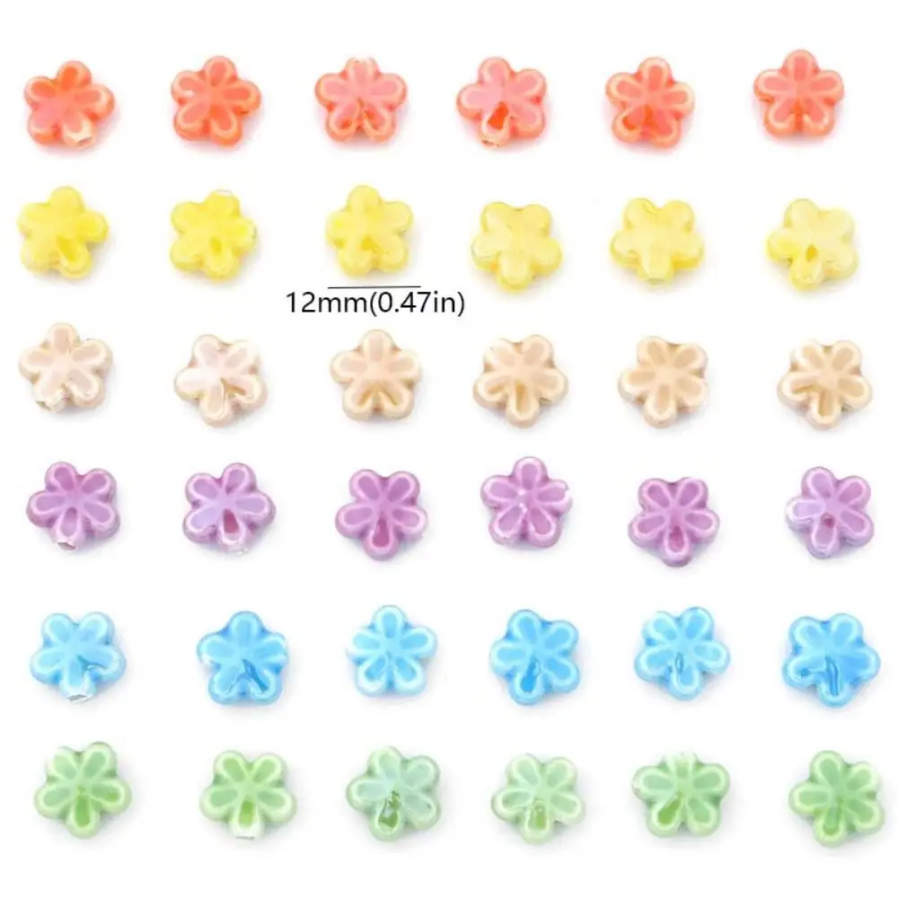 10 Stück handgefertigte, fünfblättrige Blumenperlen in frischen Farben, Keramik-Abstandshalter, lose Perlen, DIY-Zubehör für Halsketten und Ohrringe – Detail 2