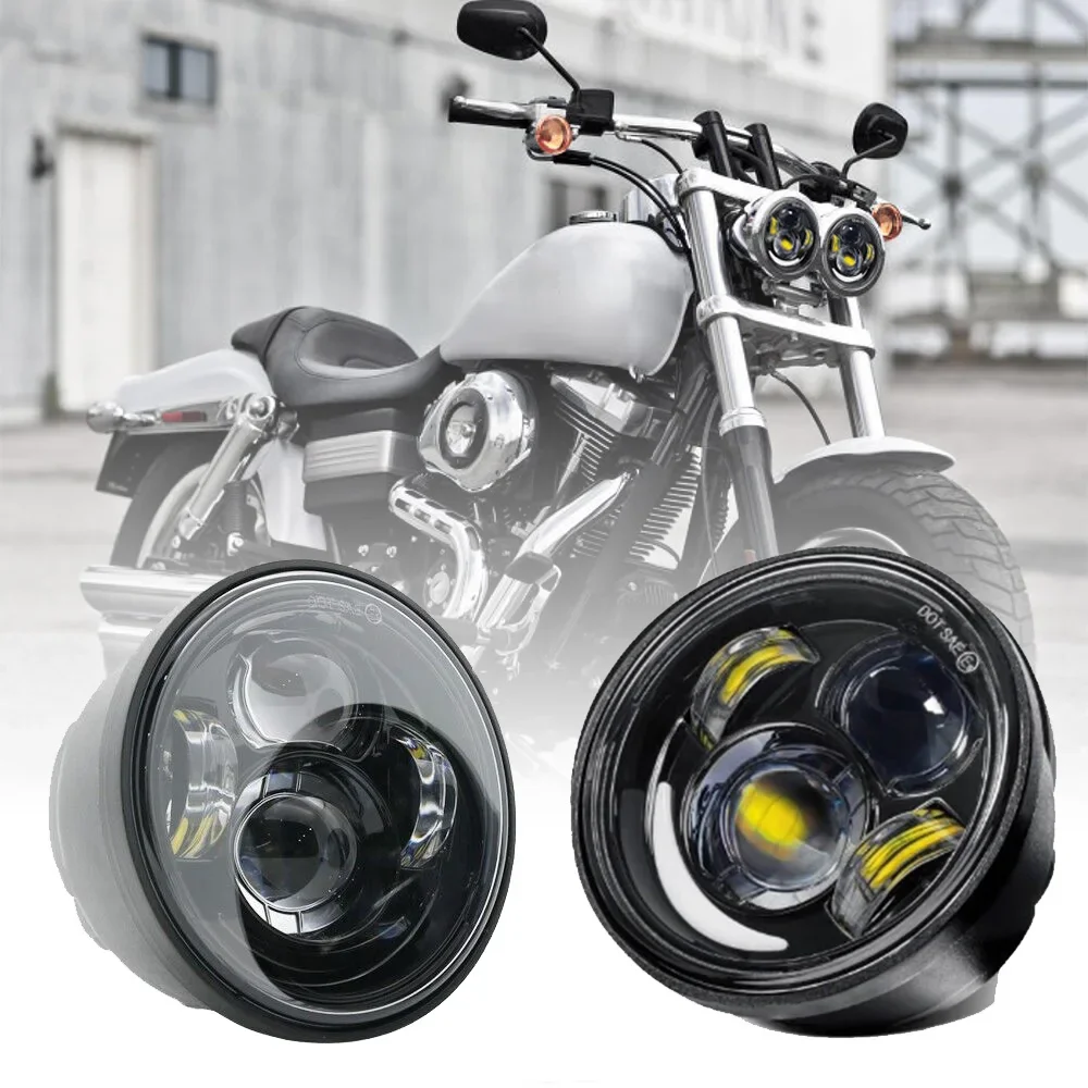 4.65 Inch Black Dual LED Headlight DRL Hi/Low Beam For Harley Dyna Fat Bob FXDF