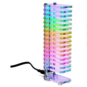 Music audio spectrum analyzer kit, USB 5V LED fancy crystal cube level indicator, highly accurate audio spectrum VU meter