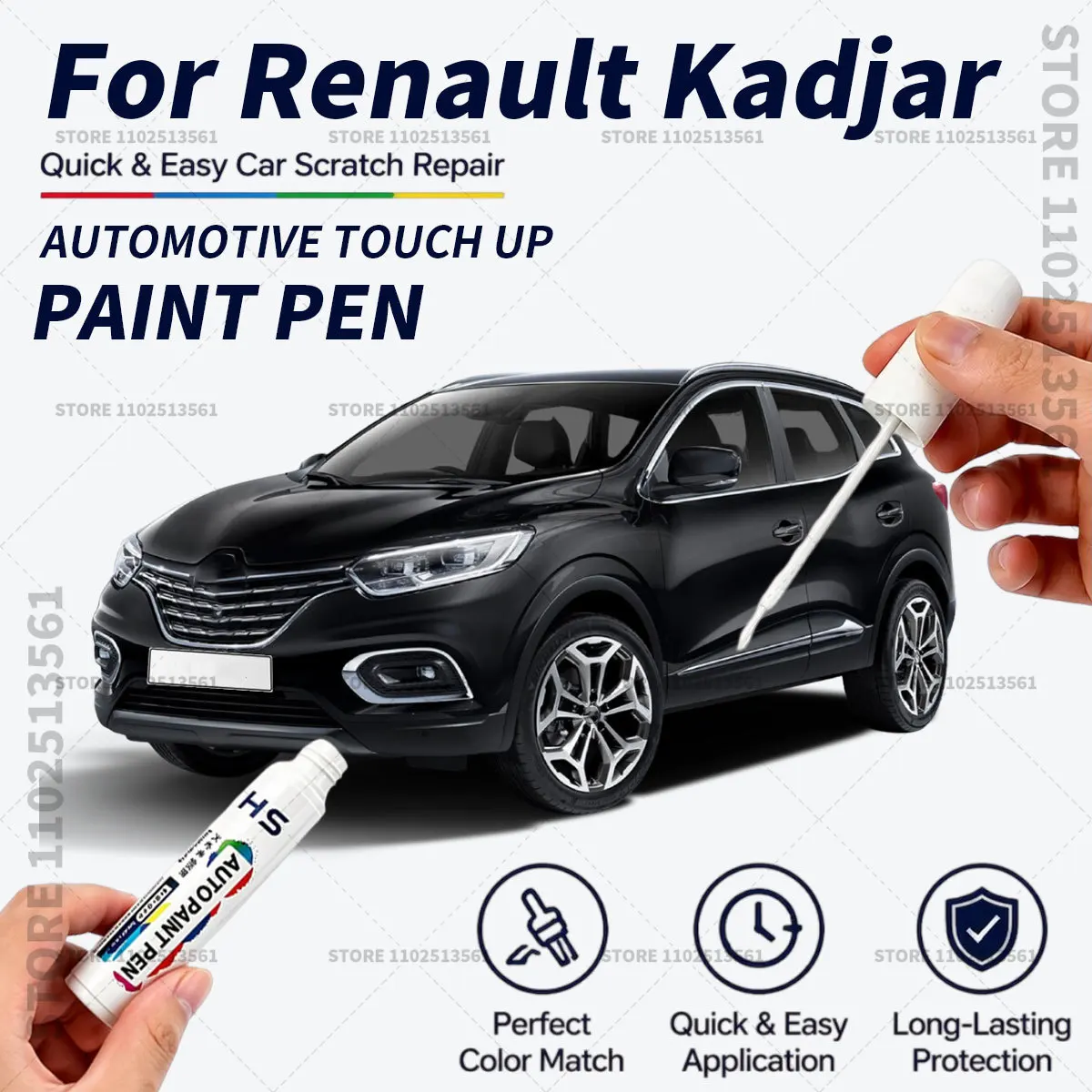 For Renault Kadjar White Black Quick Dry Car Touch Up Paint Pen Auto Scratch Repair Brush for Paint Chips Scratches and Scuffs
