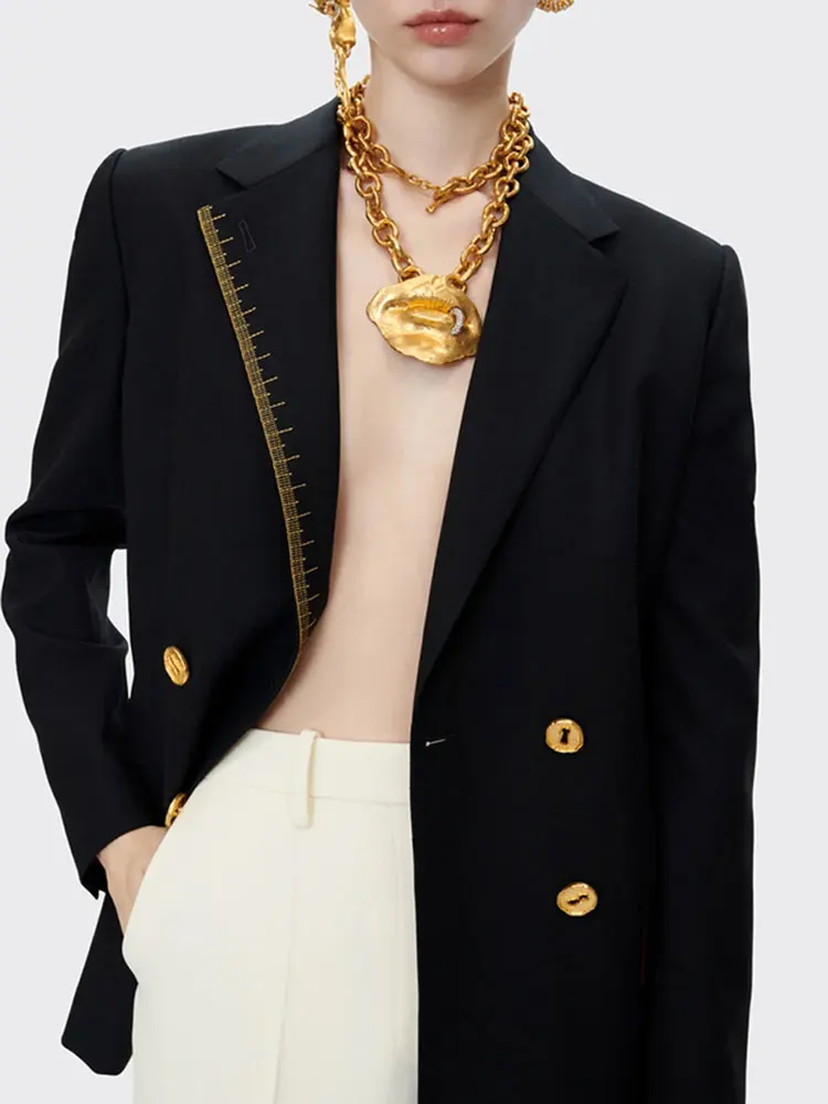 

GACVGA двубортные костюмы, пиджаки для женщин, модное офисное пальто с лацканами и длинными рукавами, вышивка, женская одежда, новинка