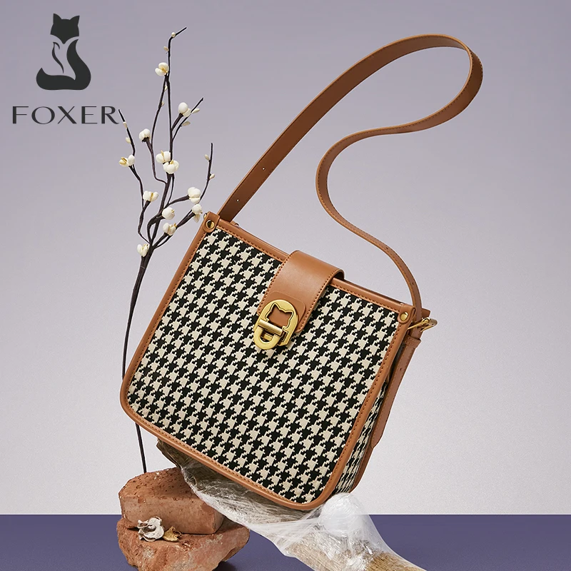 Black color out of stock! PU Leather Lady Commuter Fabric Shoulder Bag Women\'s Fashion Handbag Female Zipper Bucket Bags