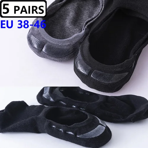 Imagen 2 del producto Calcetines de algodón antideslizantes para hombre, calcetín Invisible de silicona, talla grande EUR43-46, para verano y otoño, 5 pares