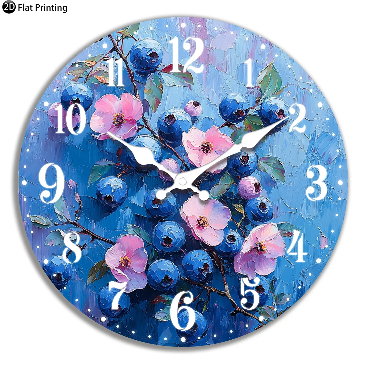 Reloj de pared silencioso de madera, pintura de flores rosas de arándanos, reloj analógico de cuarzo para granja, oficina, sala de estar, regalo de Año Nuevo de Halloween