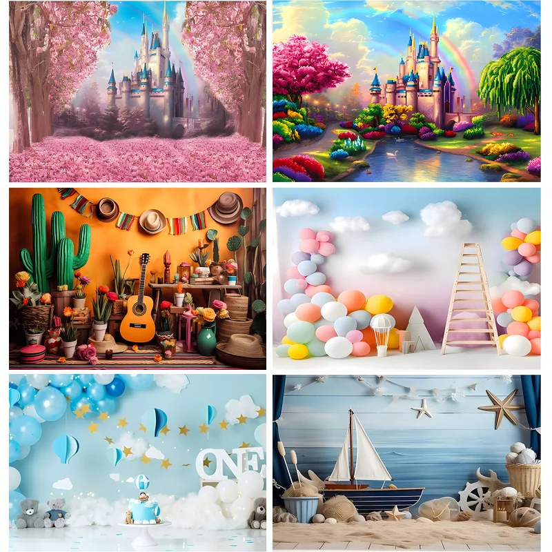 

SHUOZHIKE Balloon First Birthday Party Decoration Photography Backdrops Props Castle Newborn Baby Photo Studio Background YR-02