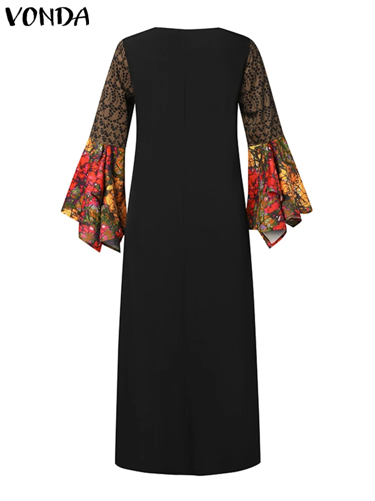 Plus Size 5XL VONDA Vintage Printed Dress Women Bohemian Party Maxi Dress 2024 Long Flare Sleeve Party Casual Loose Robe Femme