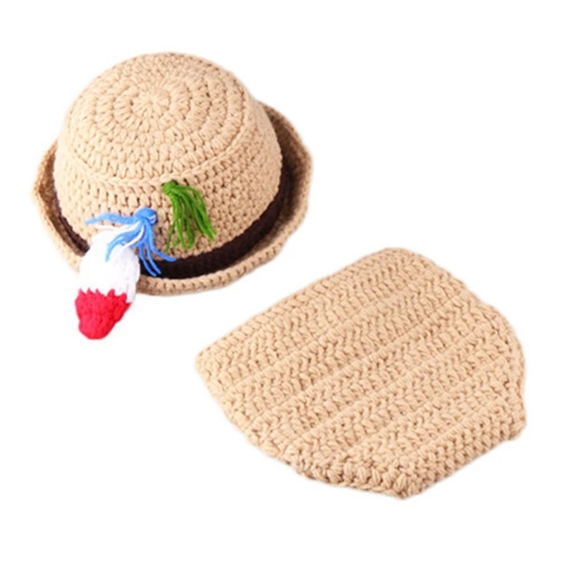 Newborn Photo Costume Knitting Fisherman Hat Short Fish Photo Clothes Photo Props Crochet Fisherman Outfit