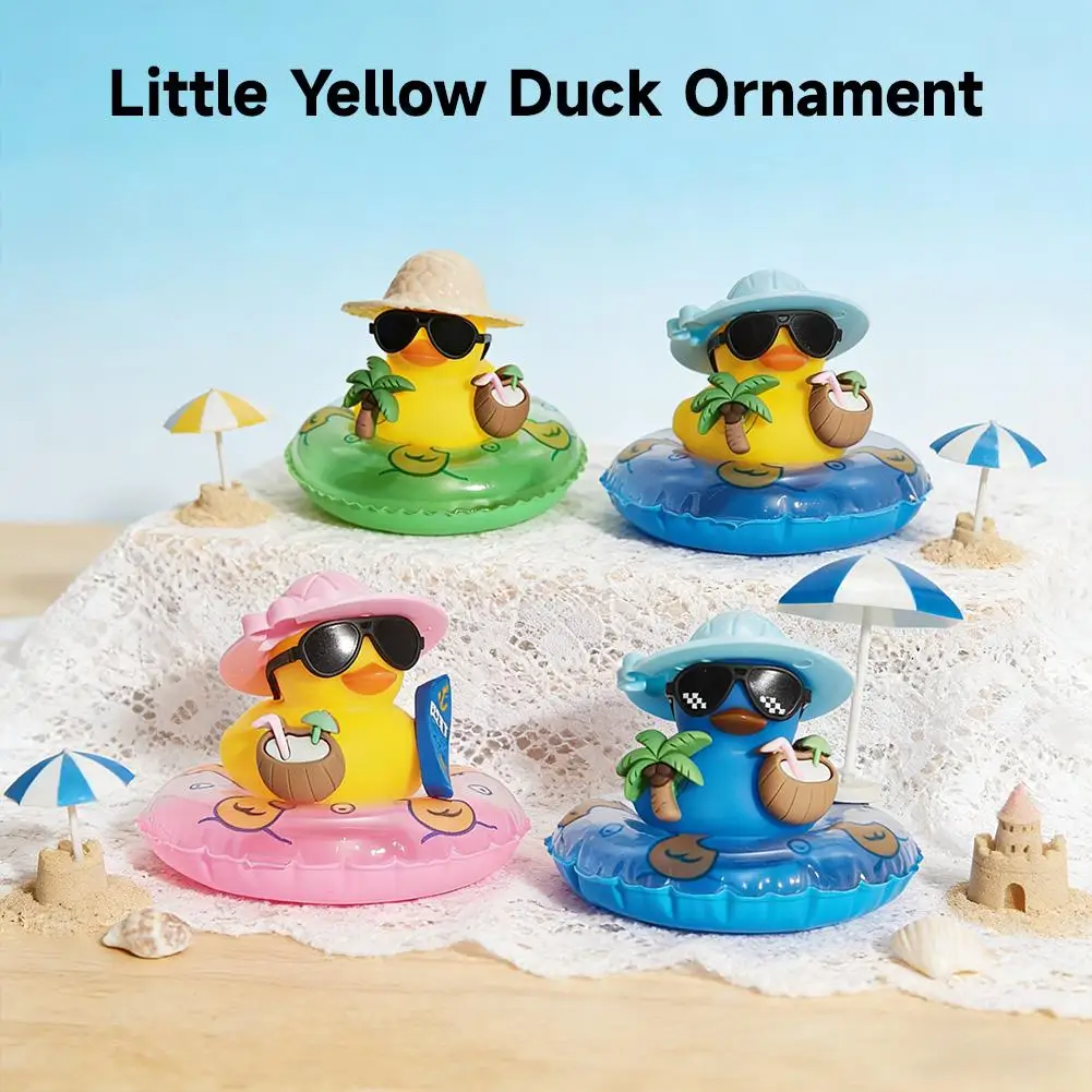 Yellow Duck Car Dashboard Ornament Cute Summer Rubber Squeeze Duck Wearing Sunglasses Hat Surfboard Auto Decoration