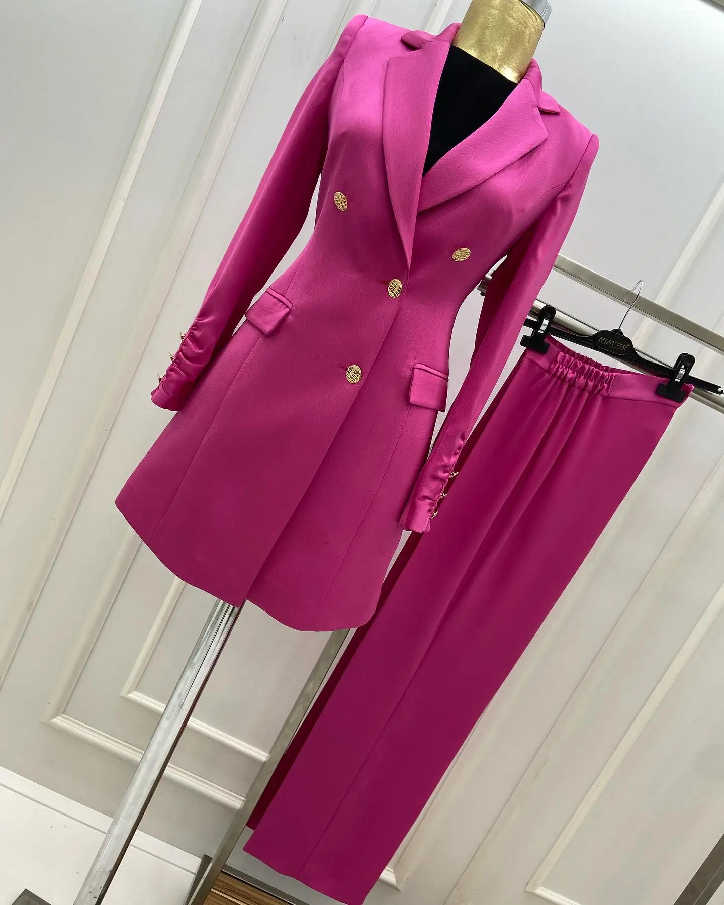 Cotton Women Suit Set Blazer+Elastic Waistband Pants 2 Piece Office Lady  Jacket Prom Wedding Tuxedo Customize Jacket Trousers