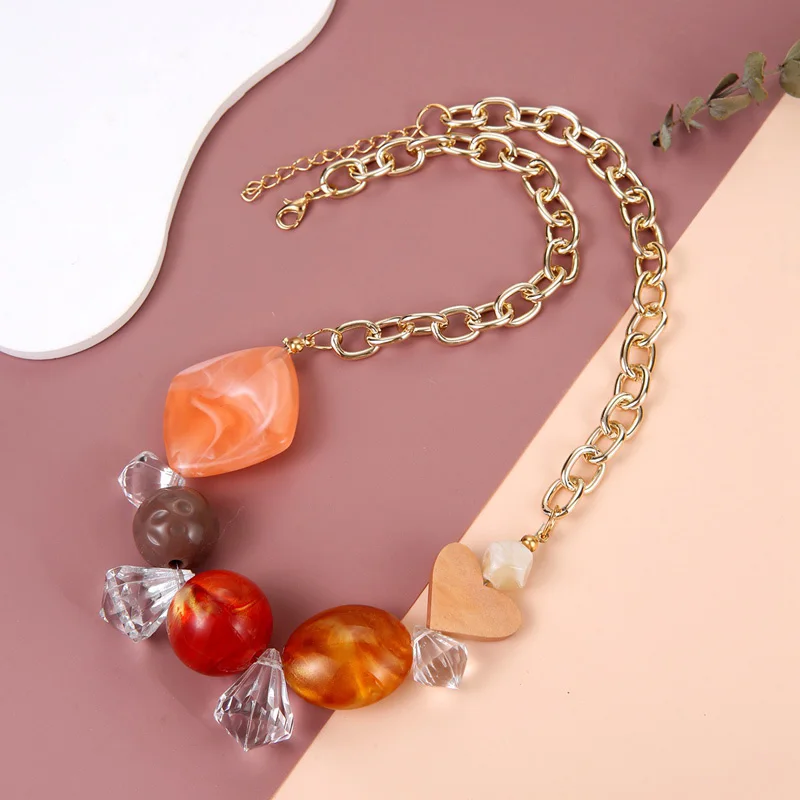 Statement Geometric Acrylic Beads Pendants Necklaces for Women Vintage Bib Necklace Collar Jewelry