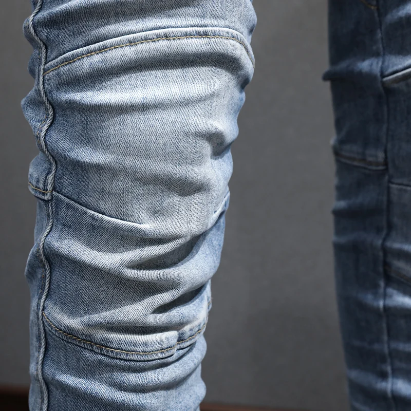 

Y2K autumn designer fashion new men's jeans washed nostalgic stretch slim fit jeans high street hip-hop brand high-quality pants