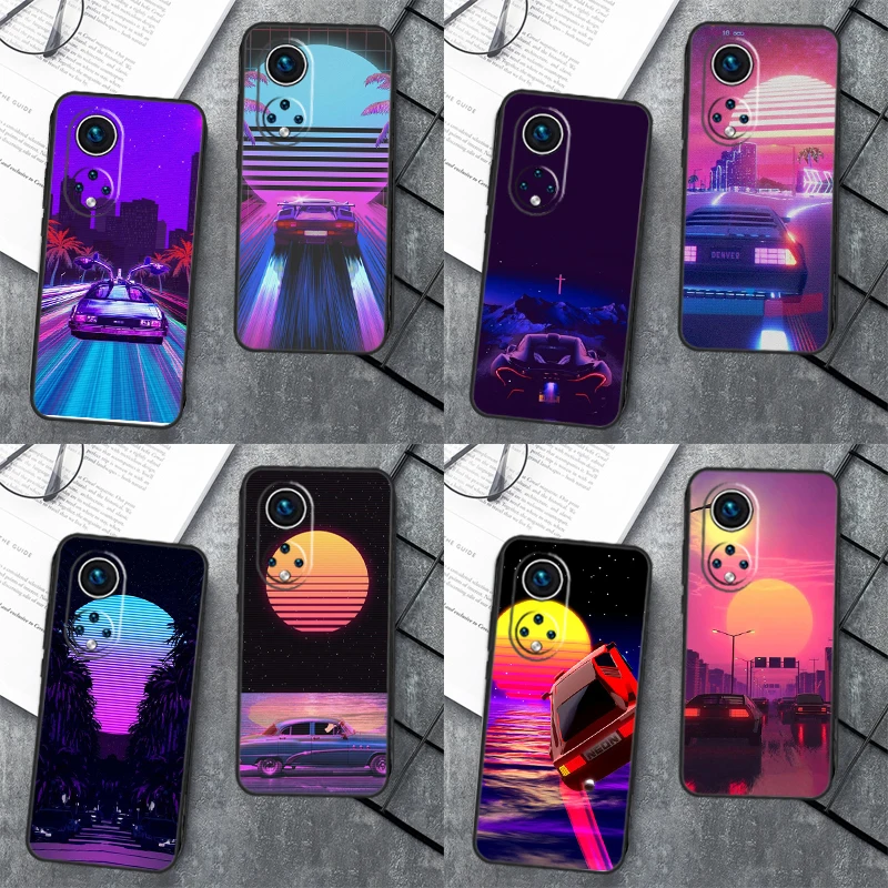 Synthwave 80s Retro Car For Huawei P40 P20 P30 P60 Pro Nova 5T 9 P Smart Honor Magic5 Lite 50 70 90 X8 X8a X9a Case