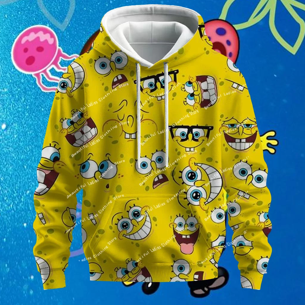 Disney SpongeBob SquarePants Children's Cartoon Print Gift Women's Hoodies Casual Jackets Street Fashion Sweatshirts Spring and