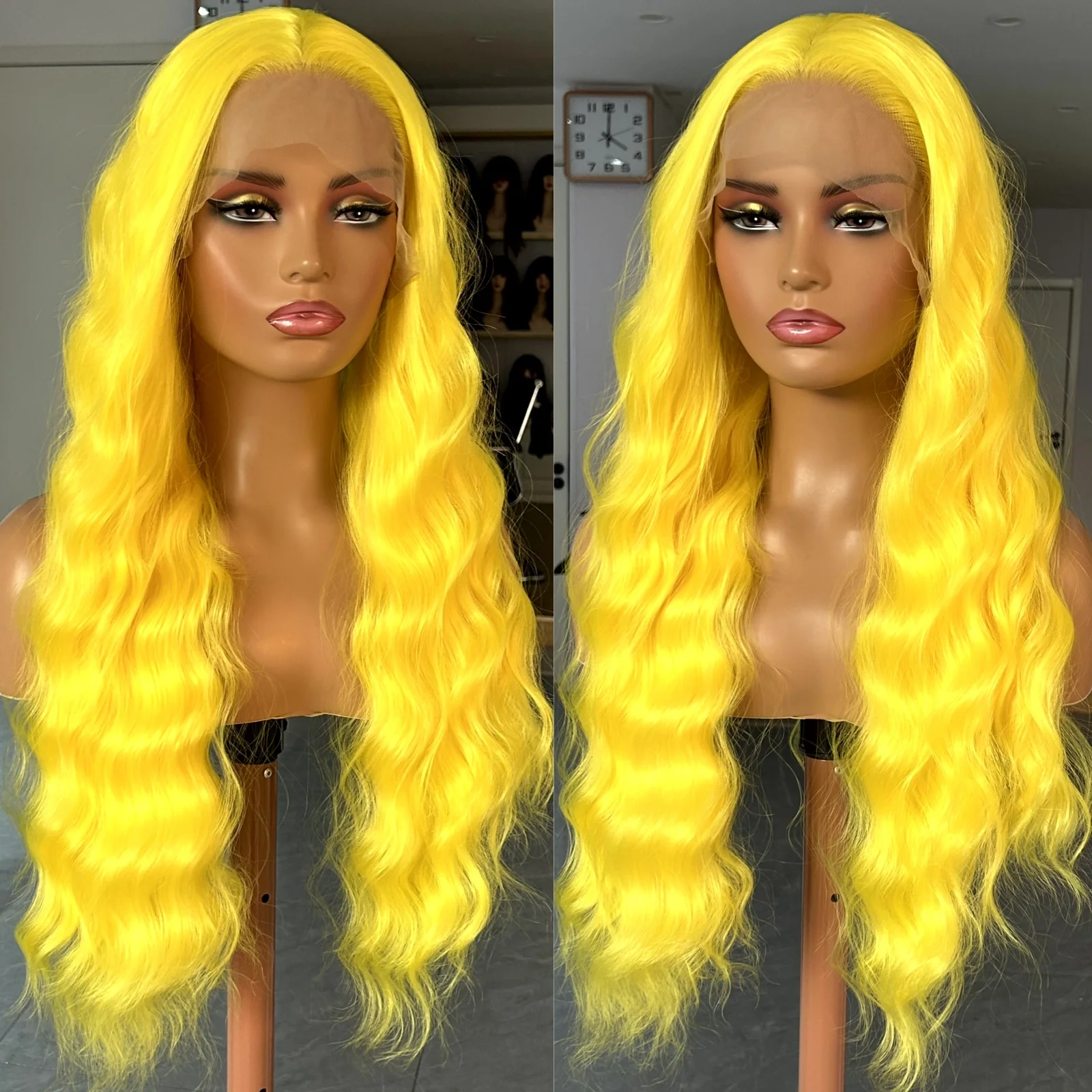 Long Wavy Heat Resistant Hair Yellow Wig Amazon.com : RicHyun Long Curly Wavy Yellow Wig Middle Part  main image 2