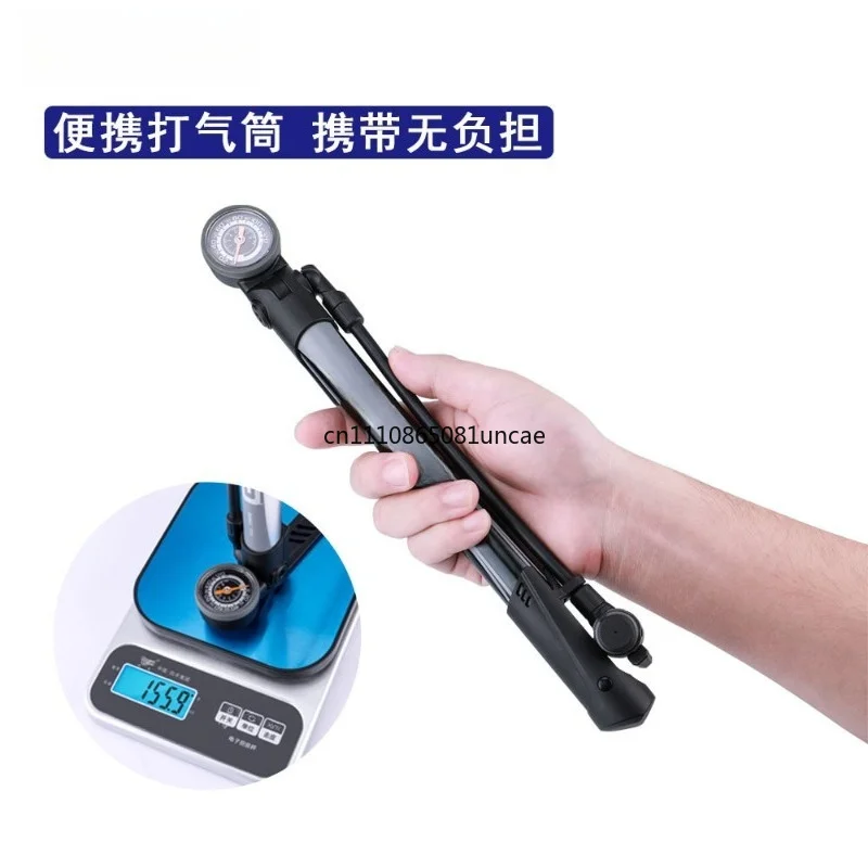 Portable Mini High Pressure Bike Pump with Gauge Foldable for Mountain Road Bicycle Cycling Tool