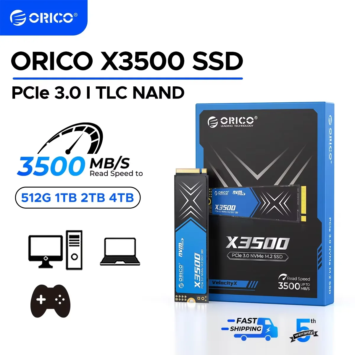 

ORICO M.2 NVMe SSD PCIe Gen3x4 2280 SSD Internal Solid State Drive Up to 3500MB/s with TLC NAND Flash for Desktop Laptop 1TB SSD