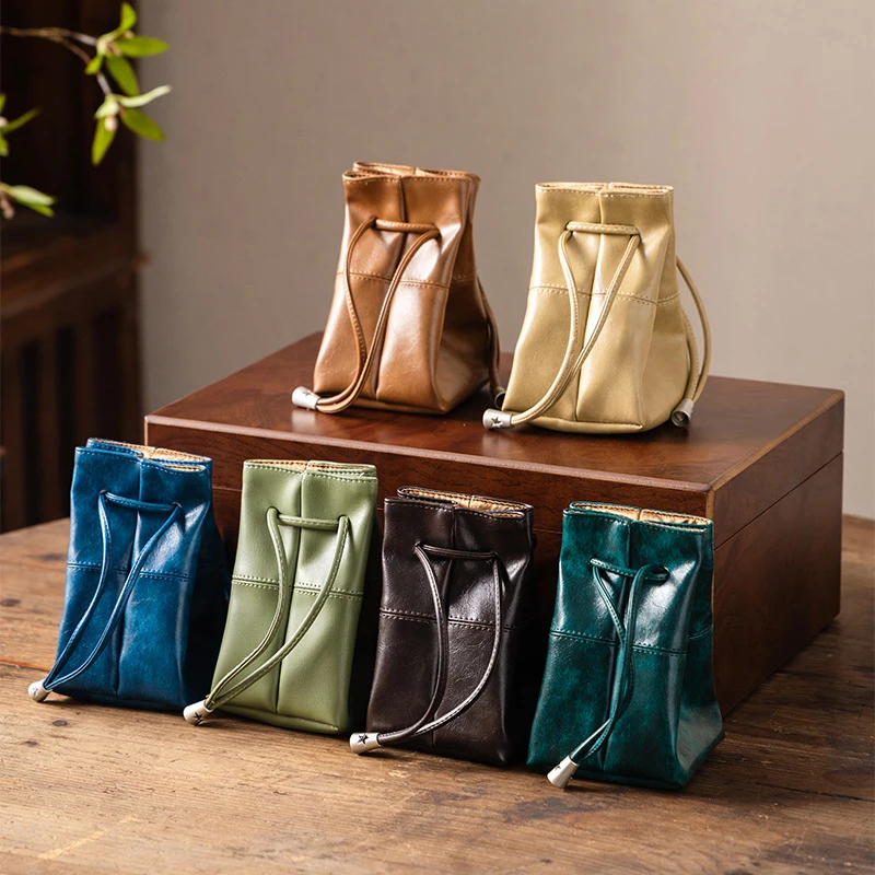 PU Leather Mini Bucket Bag Korean Fashion Woven Design Multi Functional Storage Crossbody Purse for Women Girls Travel Shopping