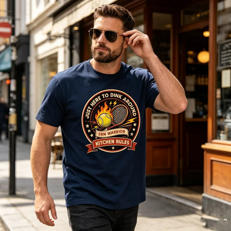 Pickleball T-Shirt Just Here to Dink Around Ern Warrior Kitchen Rules Funny Vintage Graphic Tee for Men Women Casual Streetwear