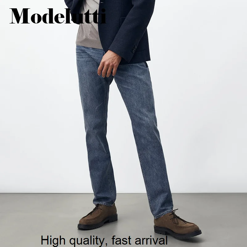 2023 New Modelutti Autumn Fashion Men Water Washing Jeans Pants Solid Slim Simple Elegant Trousers Casual Bottoms Male Chic