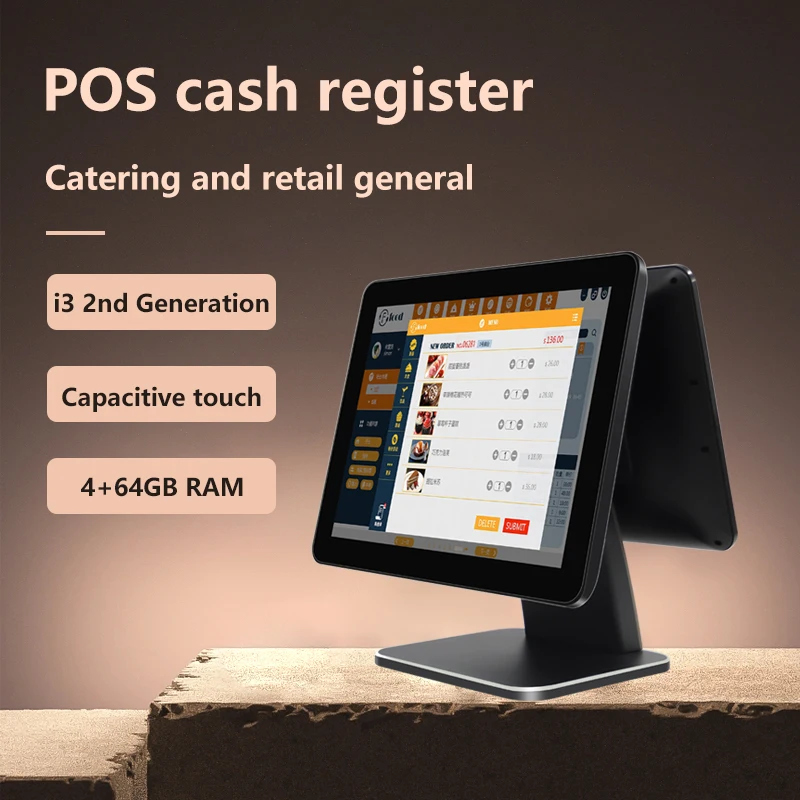 15.6inch Dual Screen Touch Cashier POS Machine All in One Pos System Cash Register Terminal Device Billing Pos Software
