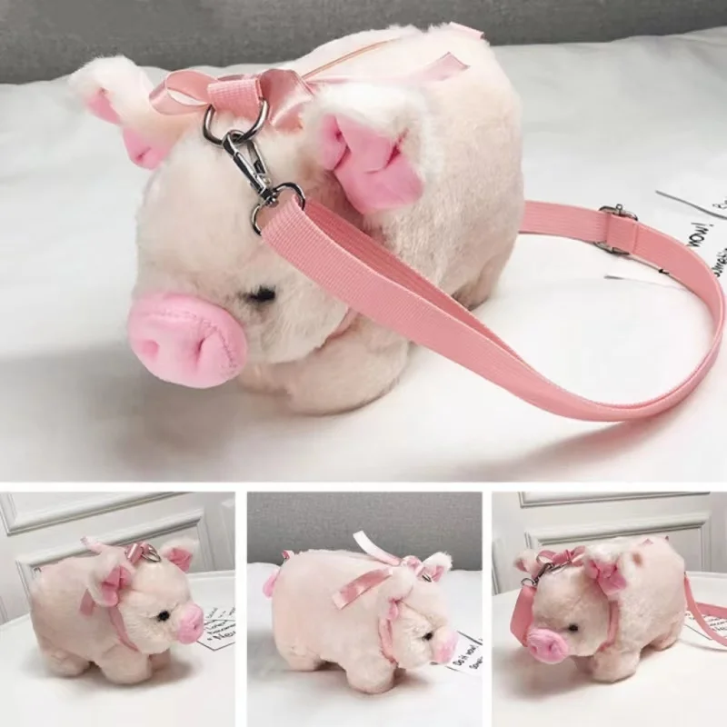 Cute Pig Shoulder Bag Plush Stuffed Animal Crossbody Bags Women Fashion Winter Soft Purse Cartoon Handbags Phone Money Storage