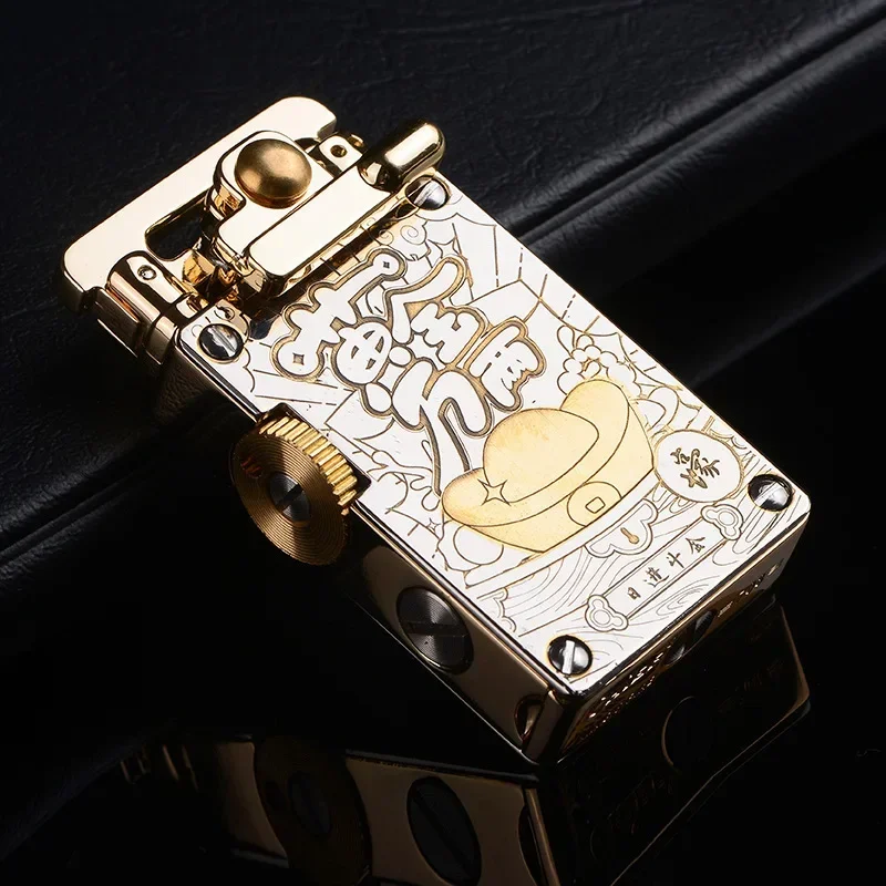 CHIEF Metal Retro Kerosene Lighter Windproof Rocker Arm Catapult Ignition Grinding Wheel Leather Lighter High-end Men\'s Gift