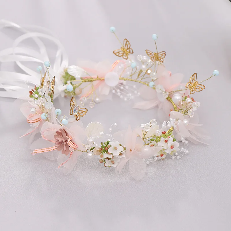 Crystal Pearl Headband Tiara For Women Flower Butterfly Rhinestone Hairband Bridal Wedding Hair Accessories Jewelry Headband image 2