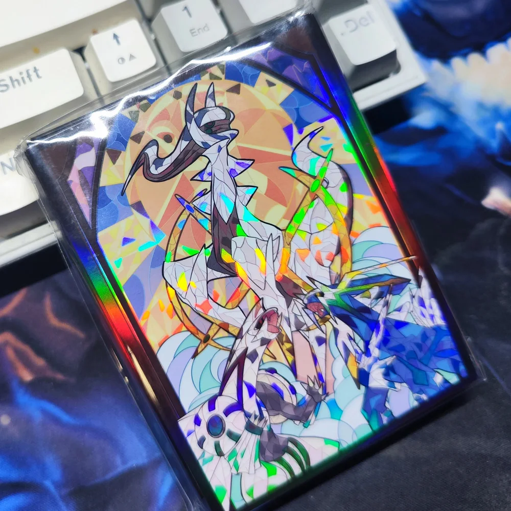 

Pocket Monster Dialga Palkia Arceus Figures Card Sleeves Glass Painting Style Pokemon WS PTCG Trading Cards Protective Case
