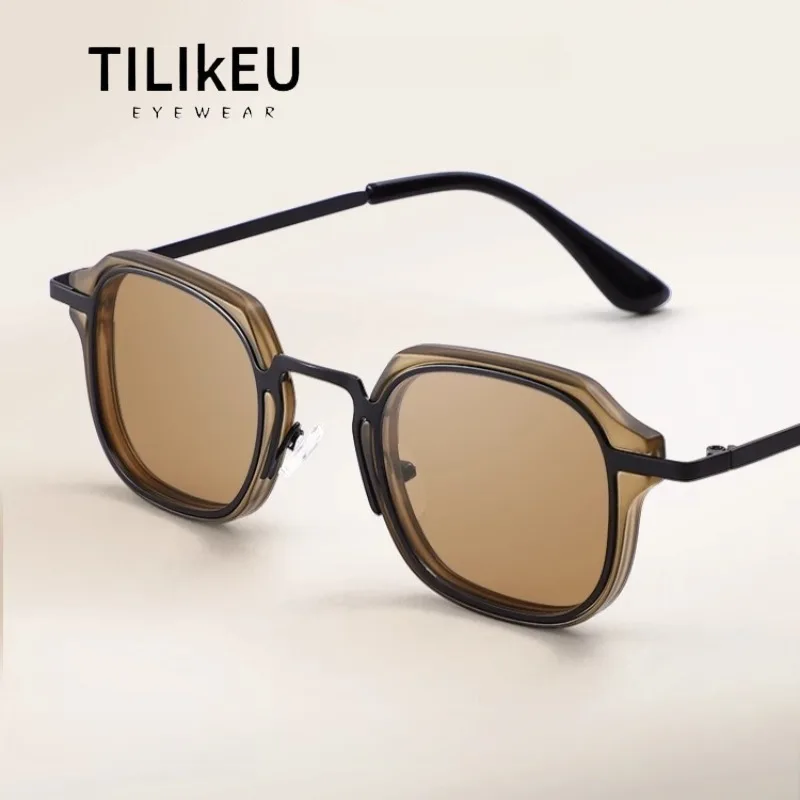 

Classic Retro Photochromic Sunglasses Square Flat Surface Acetate Alloy Men's Driving Fishing Polarized Sunglasses UV400 Eyewear