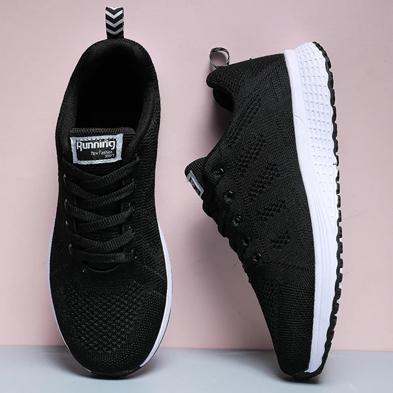 2023 New Breathable Men Sneakers For Women Fashion Soft Solid Women Sneakers Mesh Fabric Lace Up Couple Shoes Female Footwear