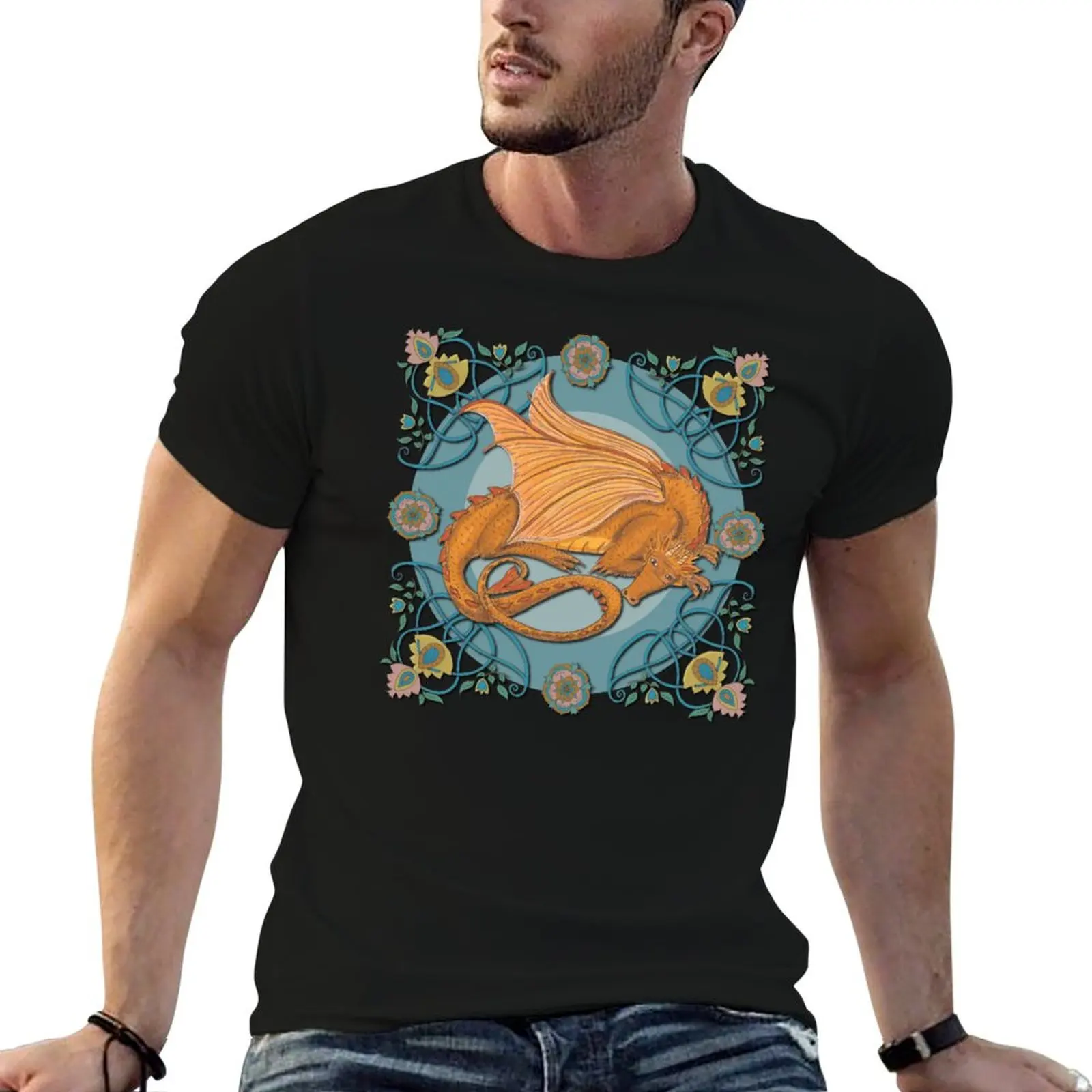 Celtic Medieval Earth Dragon T-Shirt Basic Simple Casual Short Sleeve Tee