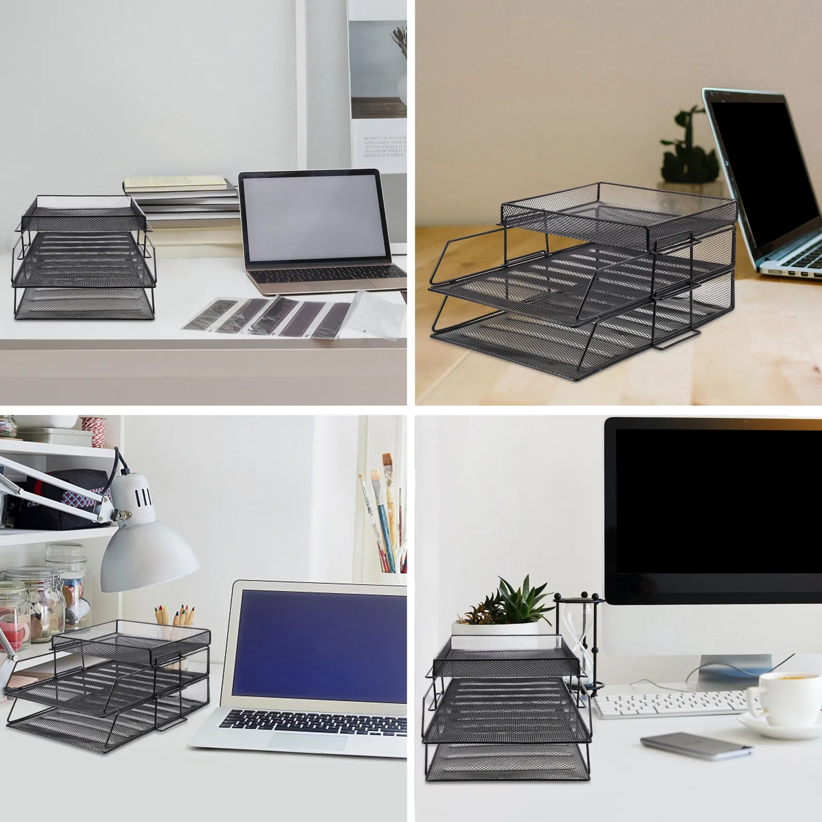 1Pcs Multi-Layer Metal File Rack for Office Desktop Documents Organizer Sturdy Iron Mesh Document Shelf with Hollow Design Easy