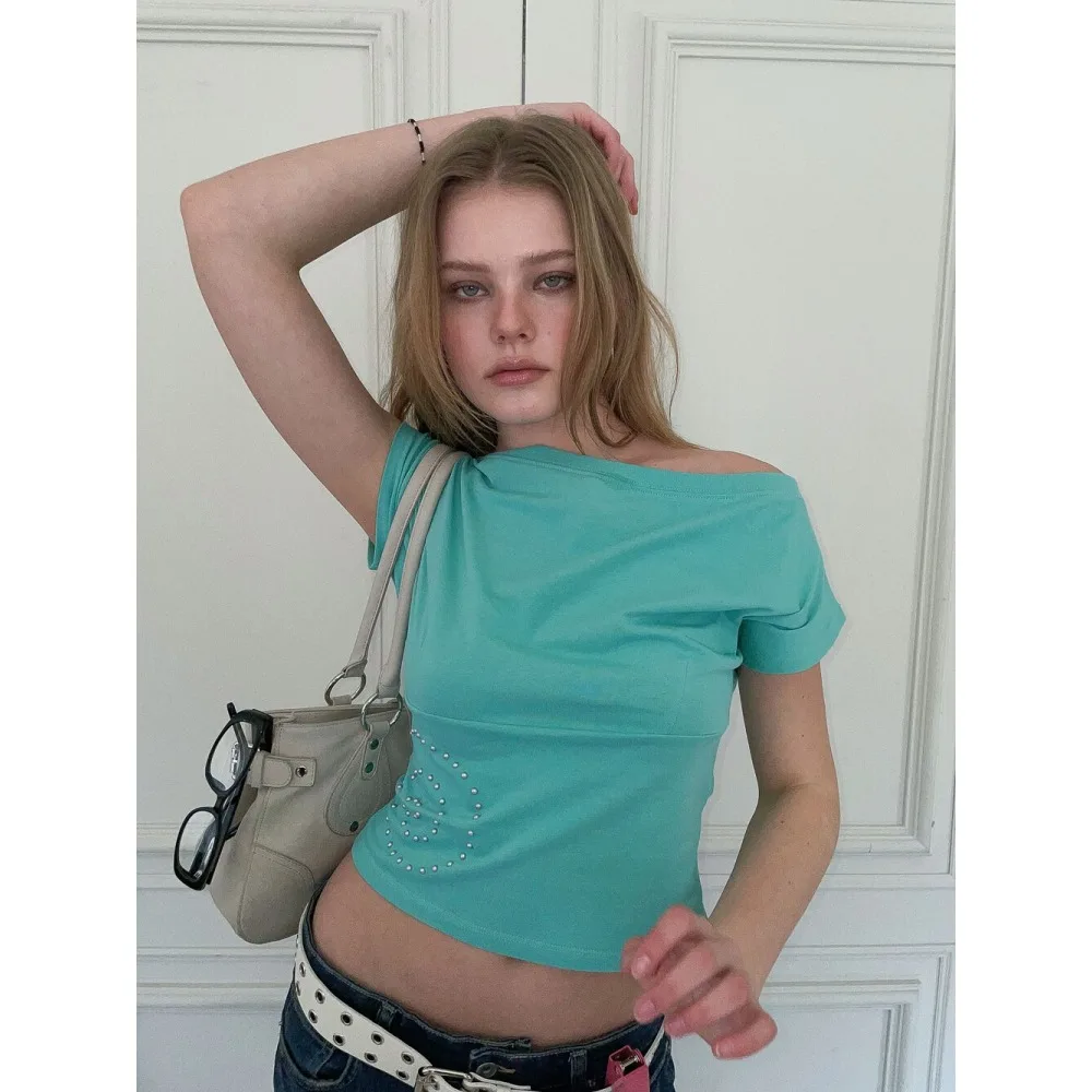 New Fashion Versatile Ins Personalized Backless Solid Color Navel Slimming Short Sleeved T-Shirt for Women