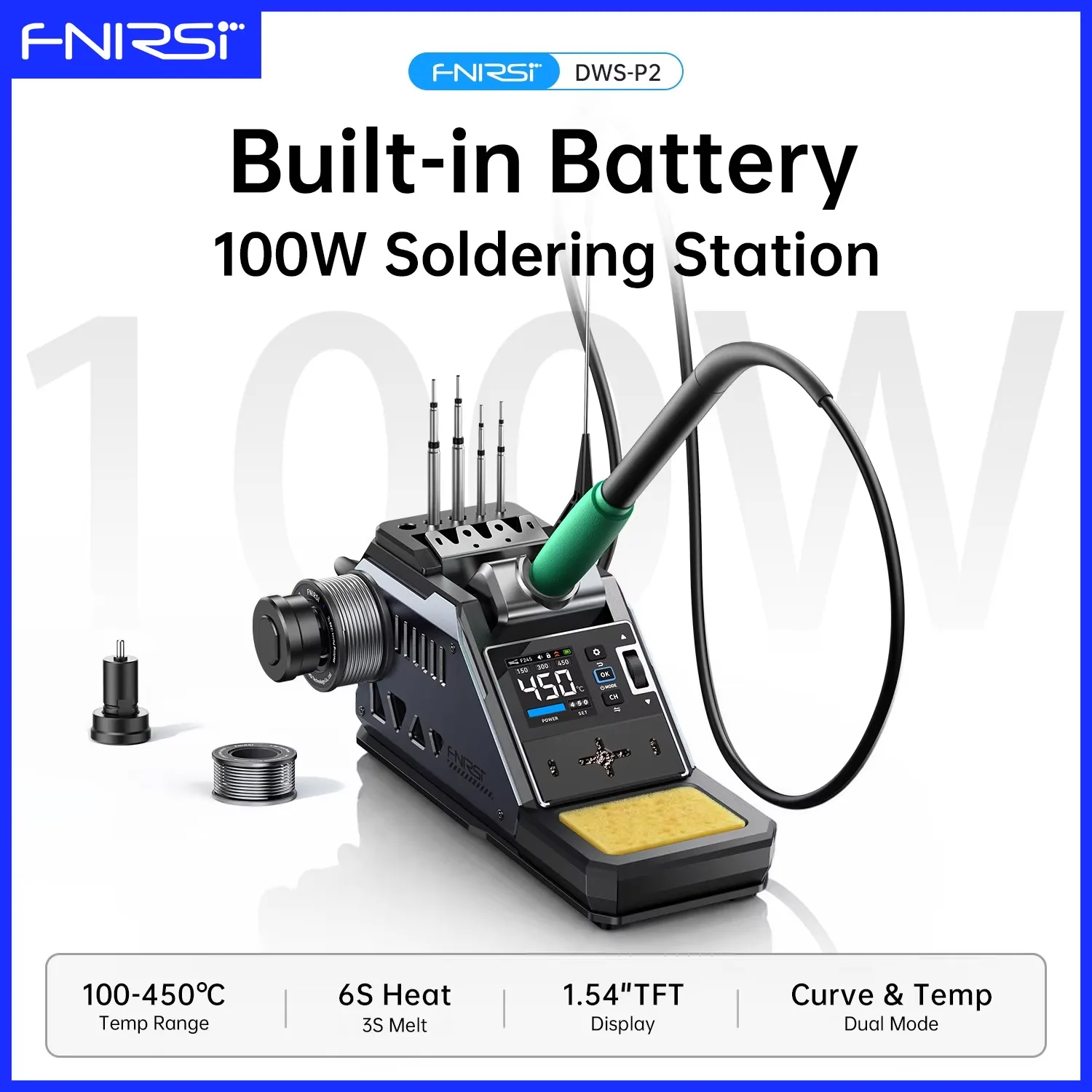 FNIRSI DWS-P2 Integrated Soldering Station 100W Fast Heating Compatible F210/F245 Soldering Tips for PCB SMD Electronics Repair