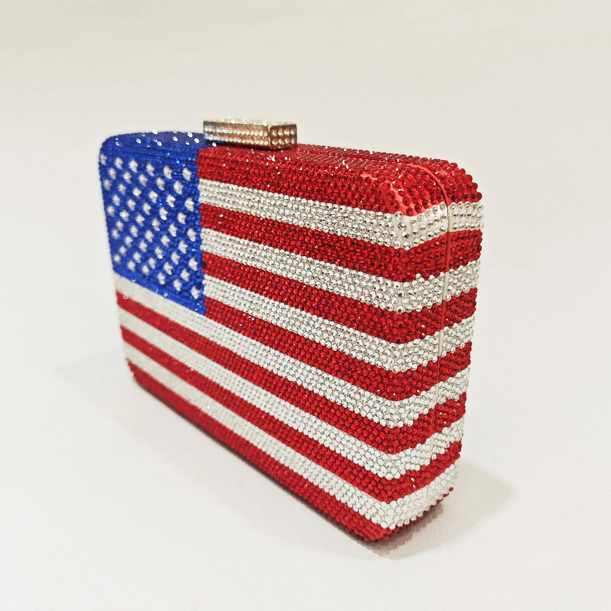 American Flag Evening Crystal Bags For Female Diamond Clutches Luxury Fashion Lady Rhinestone Red White Clear Crystal Purses