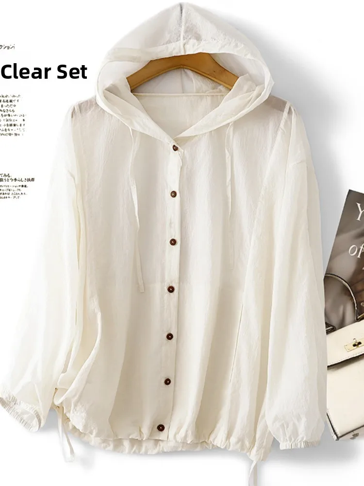 Summer Thin Cool Feeling Ladies Casual Long Sleeve Hooded Sun Protection Outerwear Breathable Air Conditioning Top