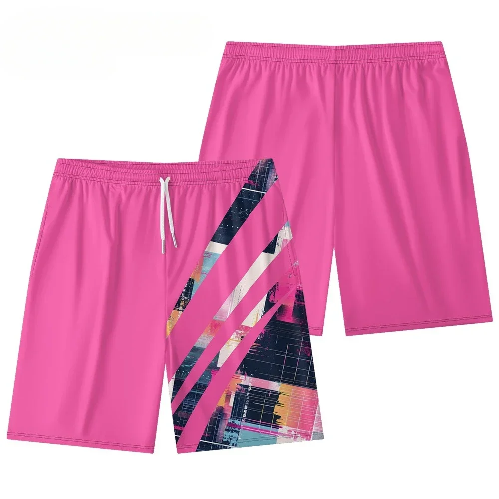 

Розовые геометрические модные шорты в стиле urban sport, трендовые летние пляжные шорты для мужчин, уличная одежда, повседневные шорты для пар, свободные универсальные шорты