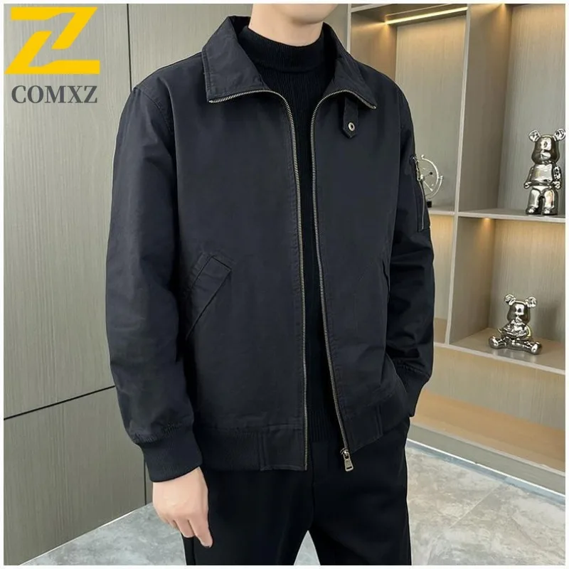 

COMXZ High Quality Men Jacket Classic Notch Collar Outdoor Fishing Windproof Coat American Style Lightweight Autumn Garment
